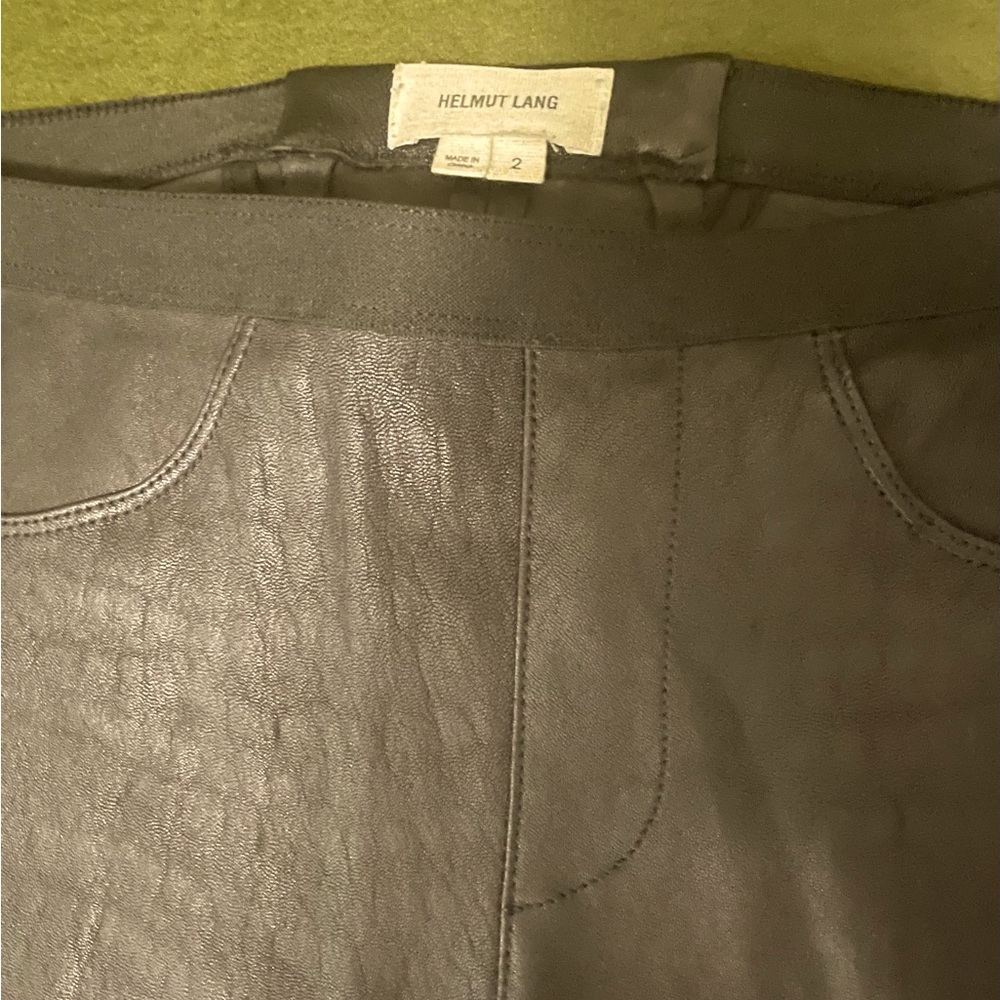 Leather Helmut Lang skinny pants.